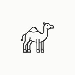 Hand drawn cartoon camel illustration. Camel in the desert landscape, colorful cartoon vector illustration.