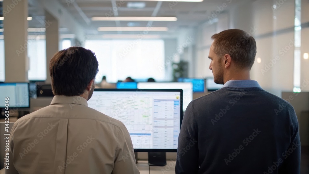 Aufkleber customs and partnerships strengthen trade agreements concept. two professionals observe data on a co