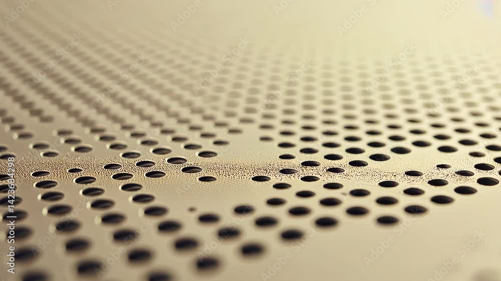 Poster exploring intricate patterns of modern design and texture in a golden surface with precise perforati