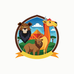 Standing single bactrian camel. Desert animal. Isolated hand drawn minimalist head logo, Icon, element. Vector illustration
