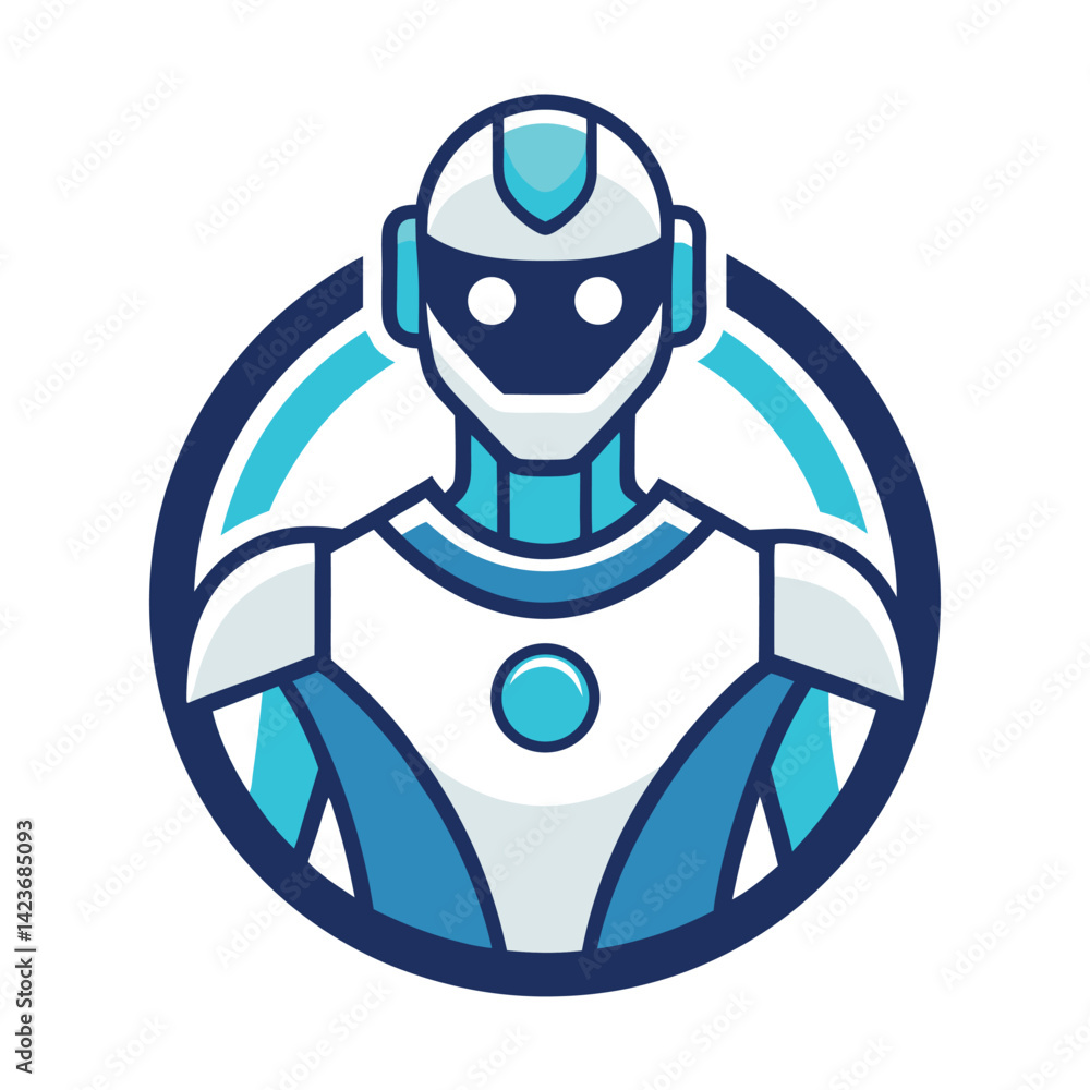 Poster modern logo design showcasing a humanoid robotics technology concept featuring a sleek and minimalis