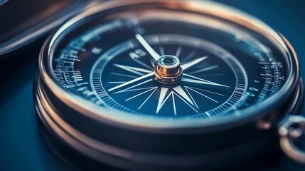 Close-up of Vintage Compass with Needle Pointing Direction and Dark Background