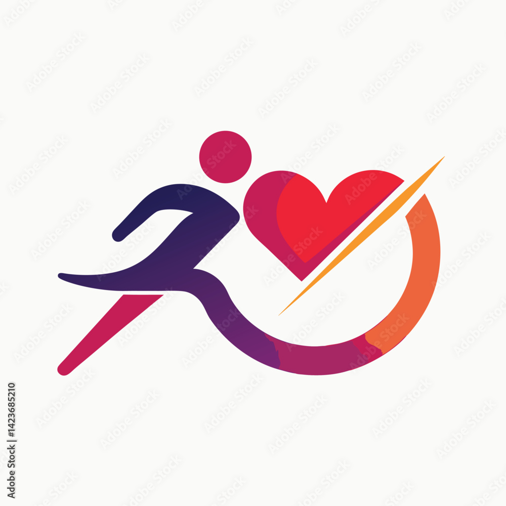 Poster dynamic minimalist logo design representing fitness tracking app promoting active lifestyle and hear
