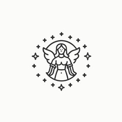 Virgo zodiac symbol, hand drawn in engraving style. Minimalist head logo, Icon, element. Vector illustration
