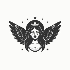 Vintage christmas angel illustration. Fairy silhouettes. Funny fairies in different poses. Little creatures with wings Isolated vector illustration