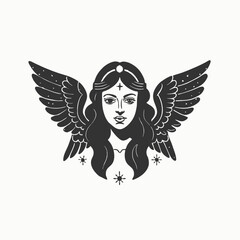 Vintage christmas angel illustration. Fairy silhouettes. Funny fairies in different poses. Little creatures with wings Isolated vector illustration