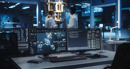 Technology Laboratory with Desktop Computers with Molecular Modelling Software. Scientific Lab,...