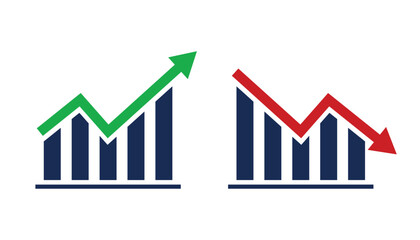 Financial arrows up and down. chart increase, decrease sign with green and red arrows. vector graph with green and red arrows