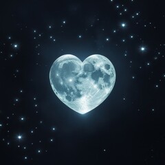 Fototapeta premium Heart of the moon in the dark night sky, a cosmic heart glowing in the universe