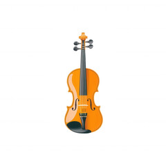 Naklejka premium A beautifully crafted violin with a rich orange finish, perfect for music lovers and artists. Captured against a clean white background for easy use in various designs.