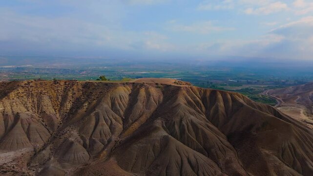 Aerial view of Calanchi del Cannizzola (or Deserto dei Calanchi), known as the &ldquo;Sicilian desert&rdquo;, a series of clay formations in East Sicily