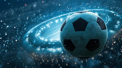 Fototapeta premium Futuristic Soccer Ball and Stadium in Digital Space