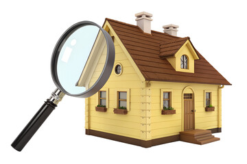 House Inspection Concept Yellow House Magnifying Glass