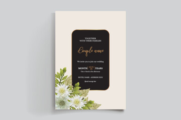 WEDDING INVITATION FRAME WITH FLOWER DECORATIONS AND FRESH LEAVES