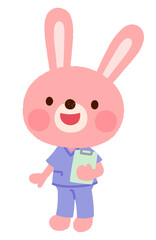 スクラブを着たウサギの看護師さん　お医者さん