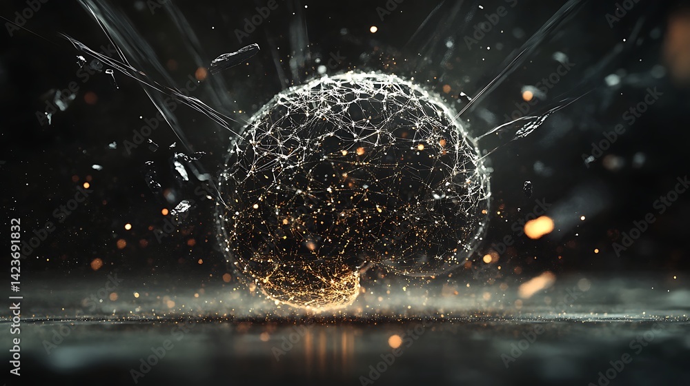 Aufkleber digital brain exploding with connecting nodes and shards representing disruptive innovation