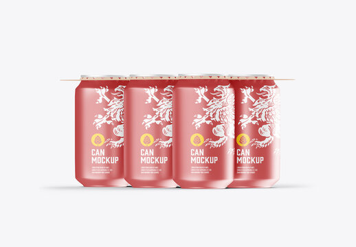 Six pack cardboard can holder mockup