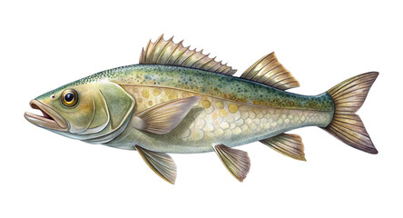 Fototapeta premium Detailed Illustration of a Freshwater Fish with Green and Yellow Scales
