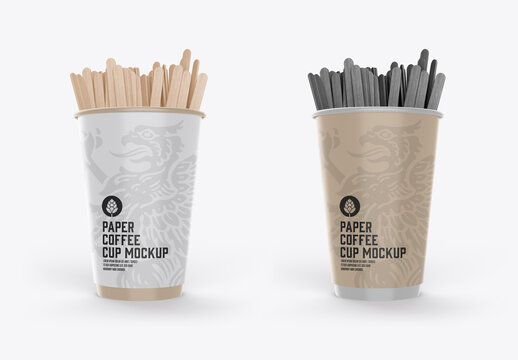 Wooden sticks in paper cup mockup