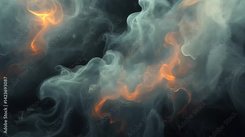 Poster clouds of smoke swirl and merge in vibrant hues creating an abstract display of chaotic beauty