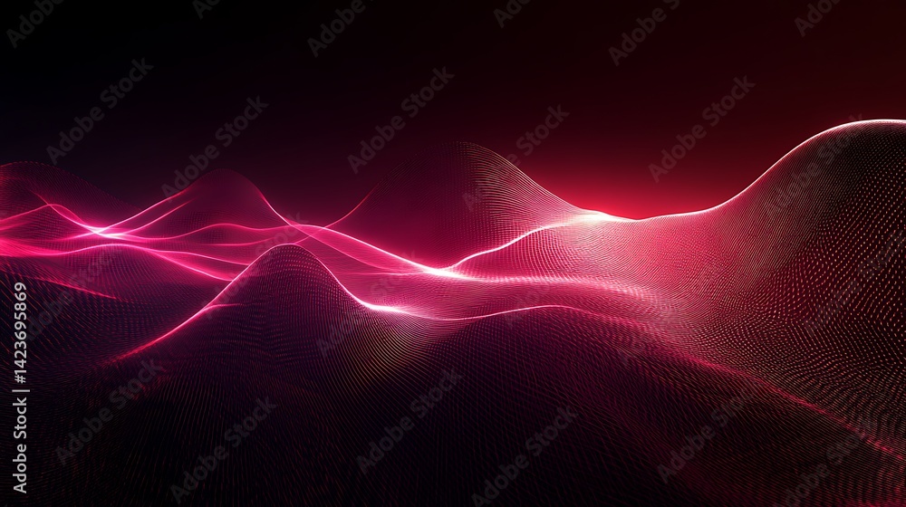 Poster abstract pink glowing wave pattern on dark background for technology design
