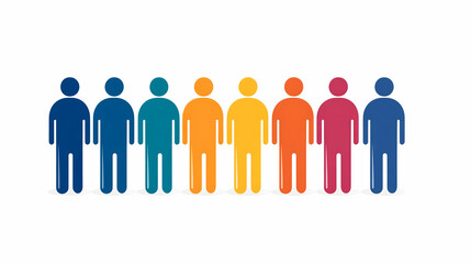 Colorful figures standing in a row, representing teamwork, unity, and diversity