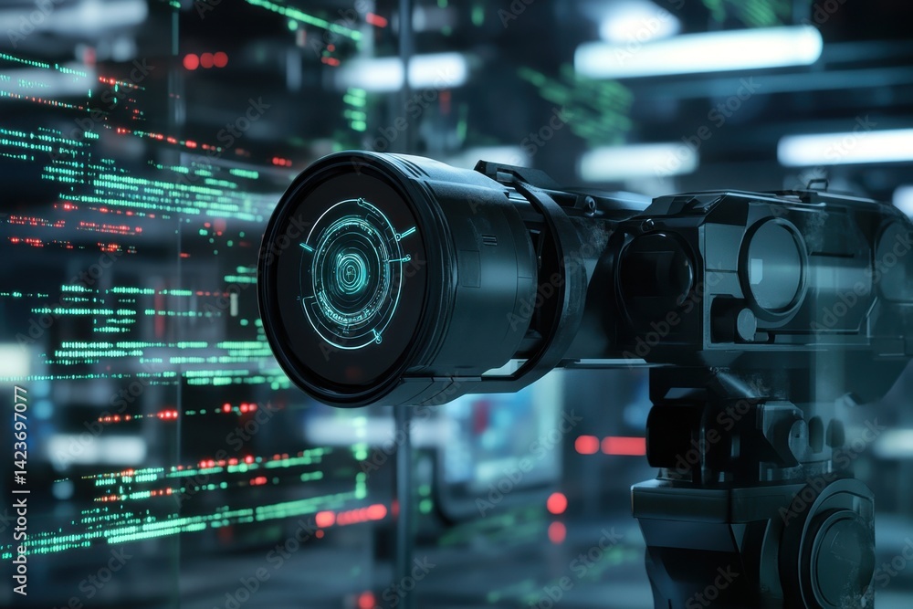 Poster modern camera equipment captures digital data in high-tech laboratory setting