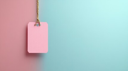 Price tag hanging from a product, blank background