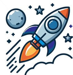 Colorful Cartoon Rocket Blast...