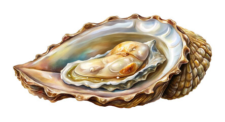 Detailed digital painting of an open oyster shell with a pearl inside