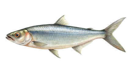 Watercolor Illustration of an American Shad Fish with Detailed Scales and Fins