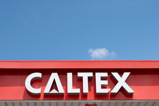 Caltex brand signage against a clear blue sky showcasing modern design and corporate identity in the fuel industry branding concept