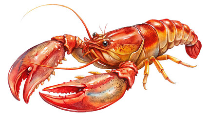 Watercolor painting of a vibrant red lobster, illustration on a white background