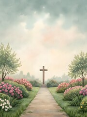 Watercolor Good Friday Illustration - Spiritual & Artistic Design. cross on the hill