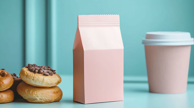 Pastel Pink Food Packaging Mockup Blank Template for Bakery or Cafe