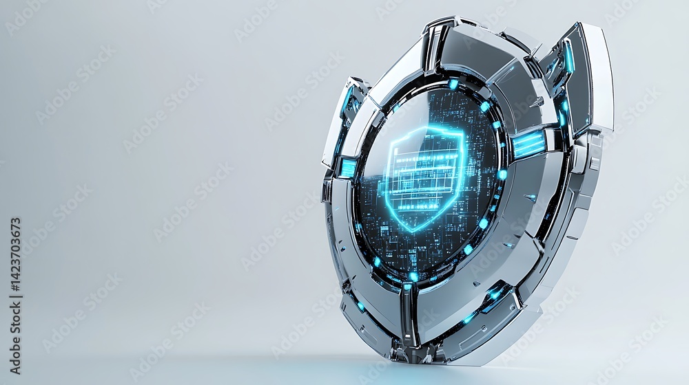 Aufkleber metallic shield displaying digital data protection and cybersecurity concept