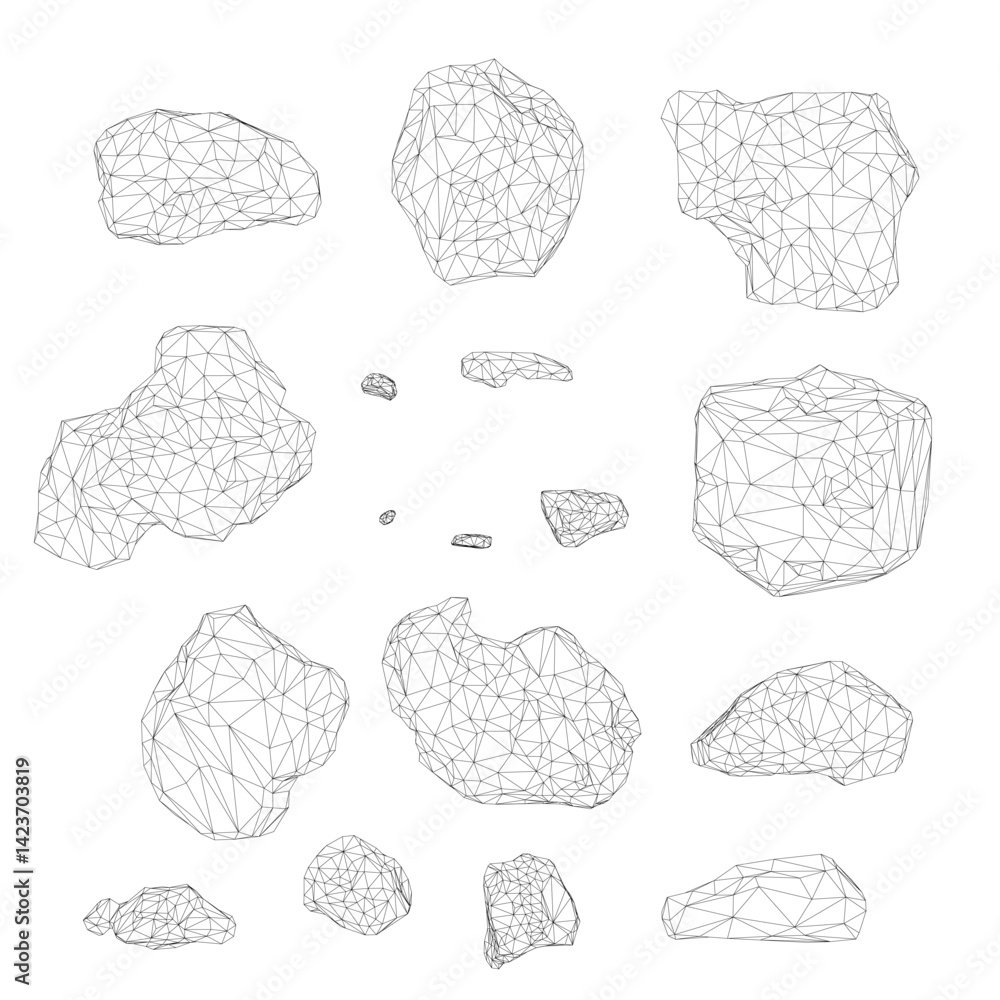 Poster a collection of rocks are shown in a grid pattern. the rocks are all different sizes and shapes, and