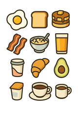 Typical breakfast dishes presented as clean, colorful icons