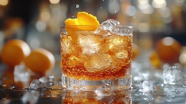 Cocktail amber drink ice