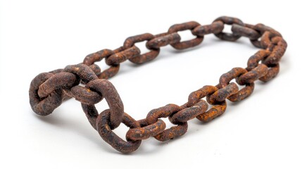 Obraz premium Close-up of a Rusty Metal Chain Link with Patina Effects on a White Background
