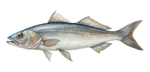 Obraz premium Watercolor Illustration of a Silver Fish with Detailed Scales and Fins on White