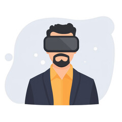 Obraz premium A man wearing a virtual reality headset, engaged in an immersive experience, with a modern and stylish outfit, showcasing the future of technology and digital interaction.