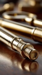 Close-up key exchange, gleaming brass key, elegant home setting - detailed valuable symbol golden