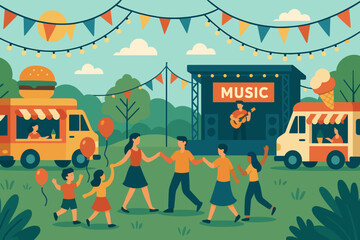 A lively outdoor gathering filled with music and amusement brings the community together in joy