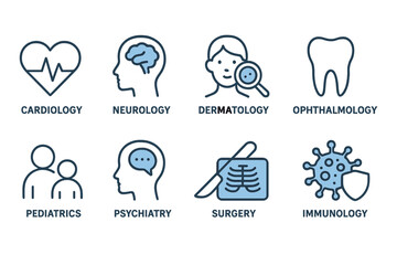 Hospitals and apps are represented by unique icons in medical fields