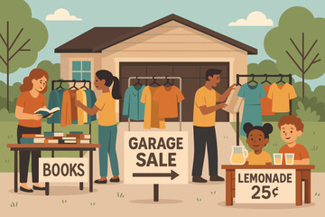 A day filled with sunshine accompanied by a neighborhood yard sale and a welcoming atmosphere