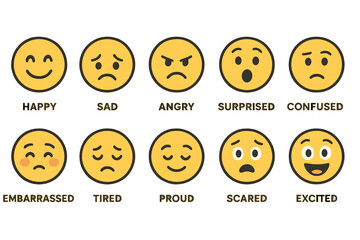 Icons showing a range of human feelings through expressive faces