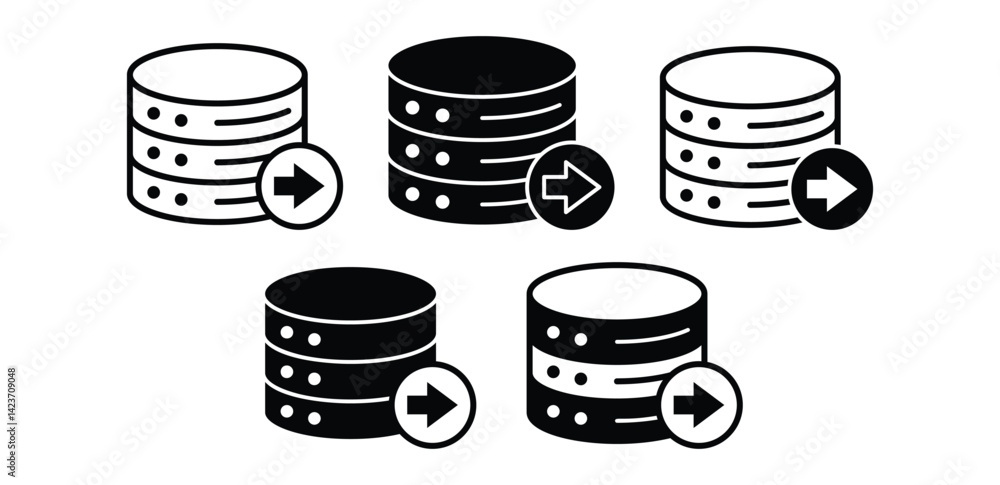 Poster database export icons black and white data transfer symbols vector design illustration