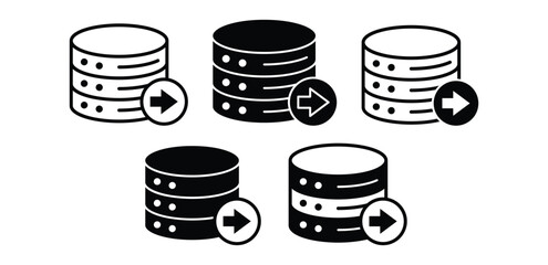Database Export Icons Black and White Data Transfer Symbols Vector Design Illustration