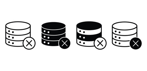 Database Failure Icon Black and White Disk Stack with Delete Symbol Vector Design